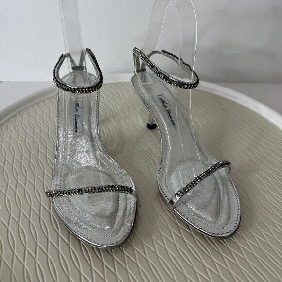 Alberto Venturini Womens Heels 38 Silver Metallic Rhinestone Kitten Heel Y2K - Picture 2 of 13